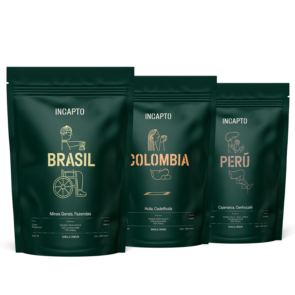 Pack degustació Sud-amèrica de cafè en gra - Incapto